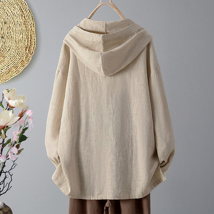 Buddha Stones Women's Plain Buttons Design Long Sleeve Hoodie With Pockets - image 1