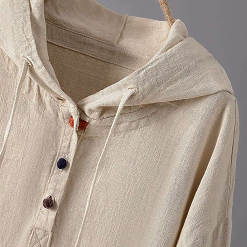 Buddha Stones Women's Plain Buttons Design Long Sleeve Hoodie With Pockets - image 3