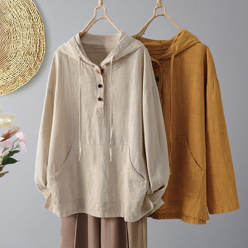 Buddha Stones Women's Plain Buttons Design Long Sleeve Hoodie With Pockets - image 12