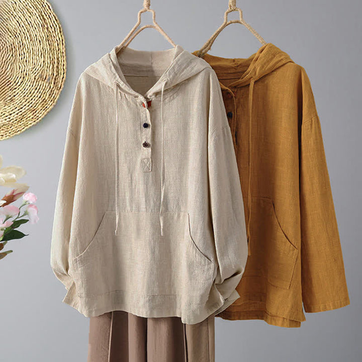 Buddha Stones Women's Plain Buttons Design Long Sleeve Hoodie With Pockets - image 12