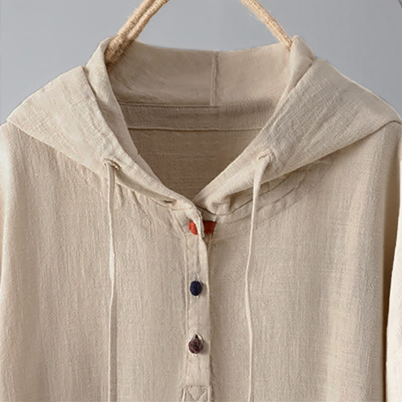 Buddha Stones Women's Plain Buttons Design Long Sleeve Hoodie With Pockets - image 2