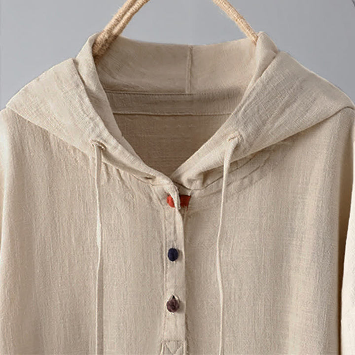 Buddha Stones Women's Plain Buttons Design Long Sleeve Hoodie With Pockets - image 2