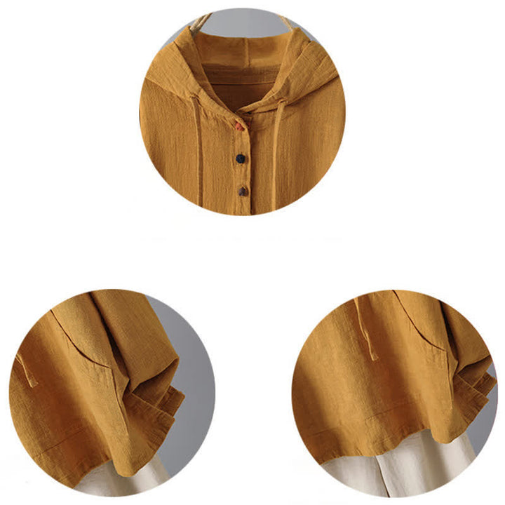Buddha Stones Women's Plain Buttons Design Long Sleeve Hoodie With Pockets - image 11