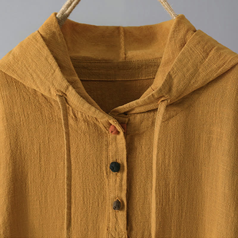 Buddha Stones Women's Plain Buttons Design Long Sleeve Hoodie With Pockets - image 9