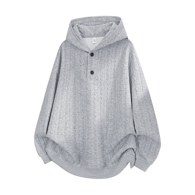 Buddha Stones Fall Winter Buttons Twisted Design Long Sleeve Men's Hoodie - LightGrey - US/UK/AU42，EU52 (3XL) - image 0