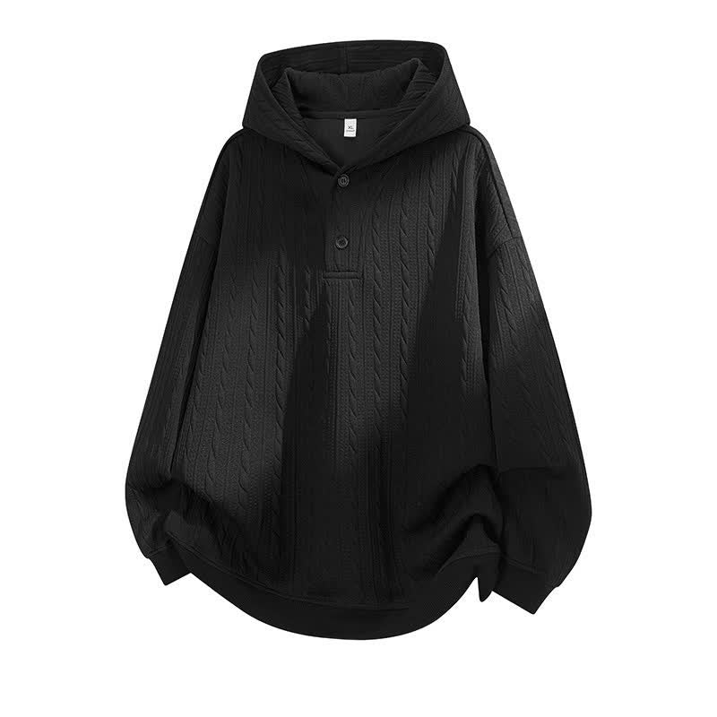Buddha Stones Fall Winter Buttons Twisted Design Long Sleeve Men's Hoodie - Black - US/UK/AU42，EU52 (3XL) - image 8