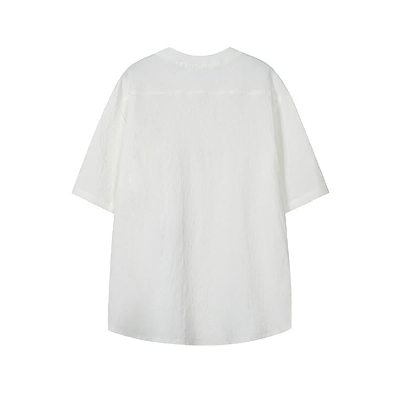 Buddha Stones Summer Tang Style Casual Mandarin Collar Embroidery Crane Men's Short Sleeve Shirts - image 4