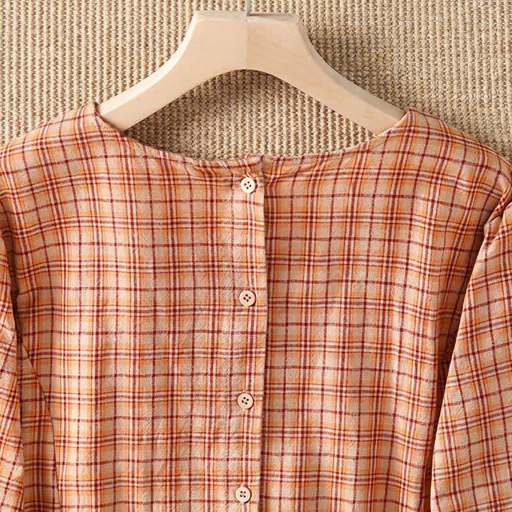 Buddha Stones Summer Casual Vintage Plaid Women's Three-Quarter Sleeve Dress With Pocket - image 13