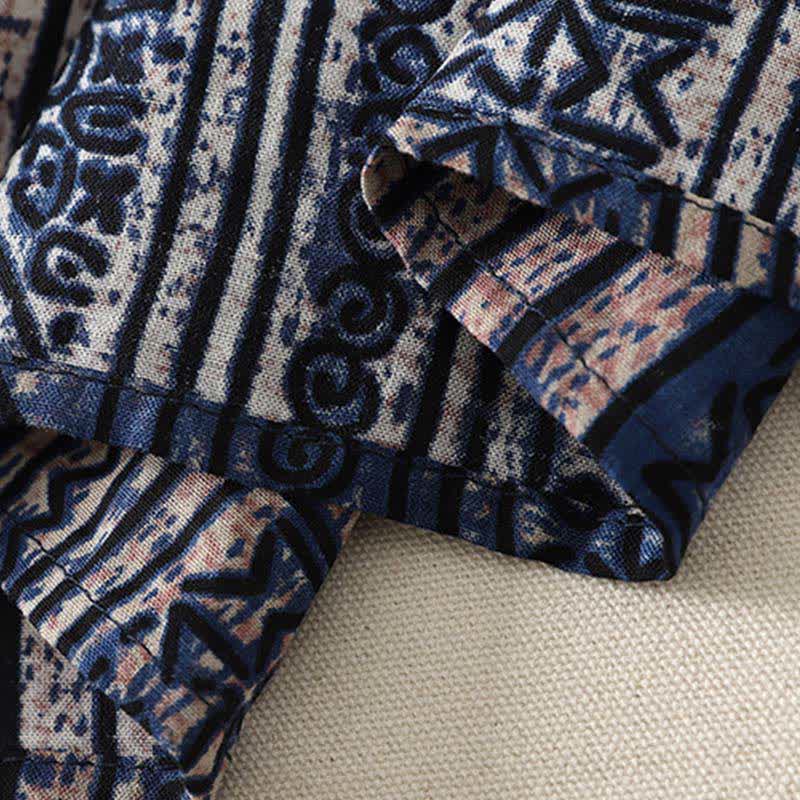Buddha Stones Summer Tang Style Boho Mandarin Collar Geometric Women's Three-Quarter Sleeve Dress With Pocket - image 8