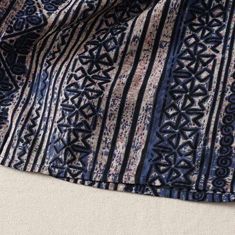Buddha Stones Summer Tang Style Boho Mandarin Collar Geometric Women's Three-Quarter Sleeve Dress With Pocket - image 9