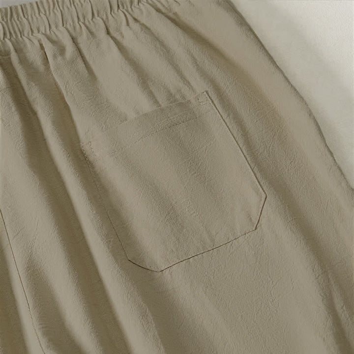Buddha Stones Summer Casual Minimalist Drawstring Solid Capri Pants Men's Straight Leg Pants With Pocket - image 5