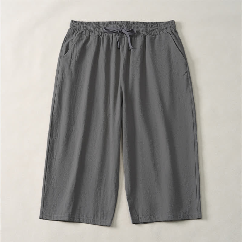 Buddha Stones Summer Casual Minimalist Drawstring Solid Capri Pants Men's Straight Leg Pants With Pocket - DimGray - US/UK/AU44, EU54 (3XL) - image 16