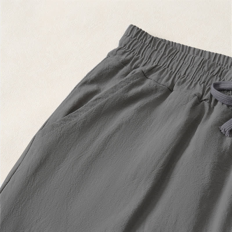Buddha Stones Summer Casual Minimalist Drawstring Solid Capri Pants Men's Straight Leg Pants With Pocket - image 18