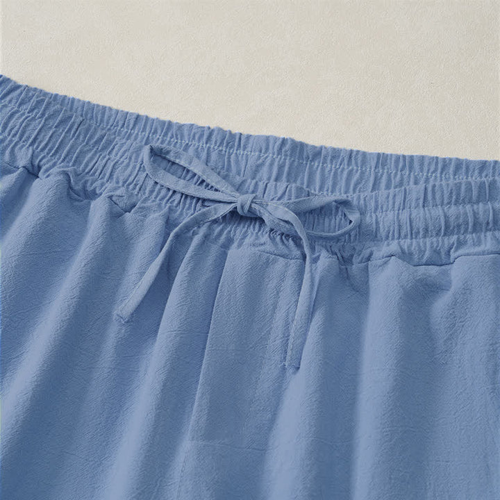 Buddha Stones Summer Casual Drawstring Solid Cotton Men's Shorts With Pockets - image 3