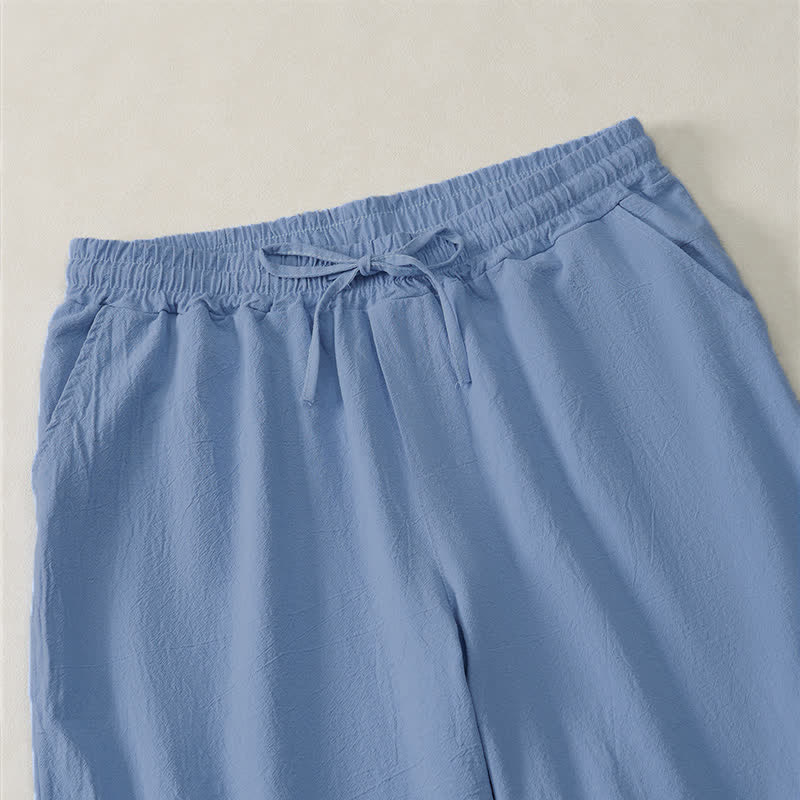 Buddha Stones Summer Casual Drawstring Solid Cotton Men's Shorts With Pockets - image 2