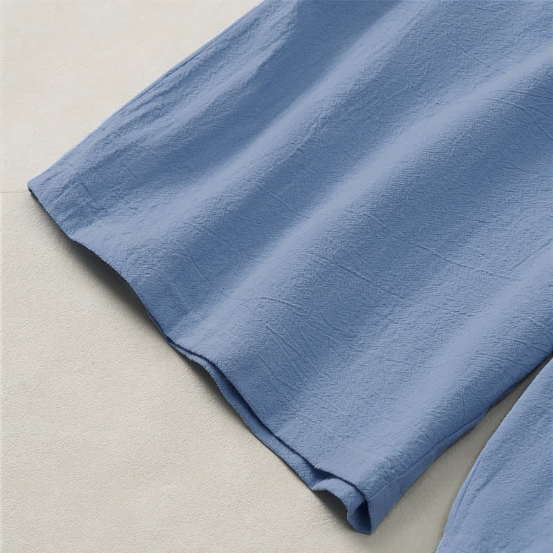 Buddha Stones Summer Casual Drawstring Solid Cotton Men's Shorts With Pockets - image 5