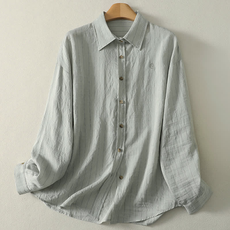 Buddha Stones Summer Casual Minimalist Button-Up Solid Women's Long Sleeve Shirts - LightSteelBlue - US8-10, UK/AU12-14, EU40-42 (2XL) - image 15