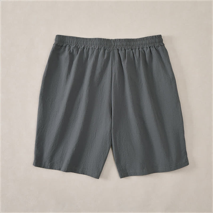 Buddha Stones Summer Casual Drawstring Solid Cotton Men's Shorts With Pockets - image 8