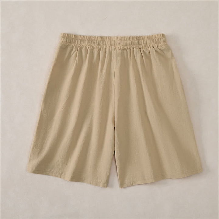 Buddha Stones Summer Casual Drawstring Solid Cotton Men's Shorts With Pockets - image 17