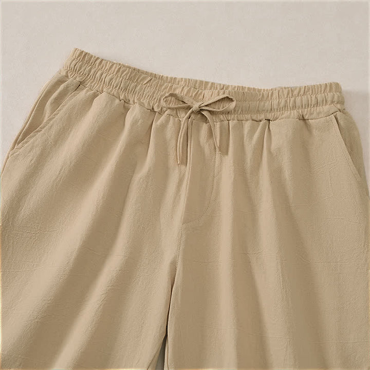 Buddha Stones Summer Casual Drawstring Solid Cotton Men's Shorts With Pockets - image 18