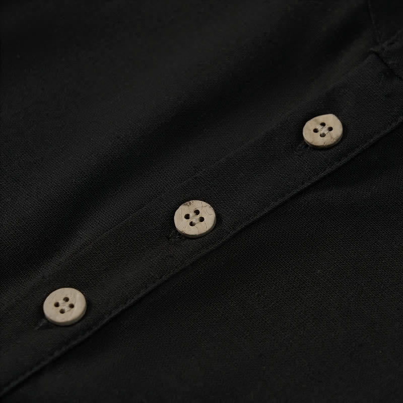 Buddha Stones Summer Casual Tang Style Mandarin Collar Solid Men's Short Sleeve Shirts With Pocket - image 15