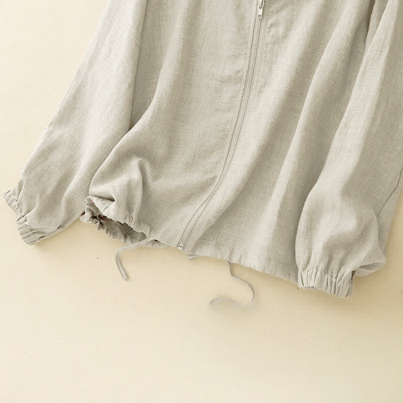 Buddha Stones Summer Casual Minimalist Drawstring Solid Women's Long Sleeve Shirts With Pocket - image 3