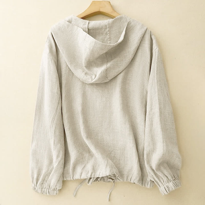 Buddha Stones Summer Casual Minimalist Drawstring Solid Women's Long Sleeve Shirts With Pocket - image 1