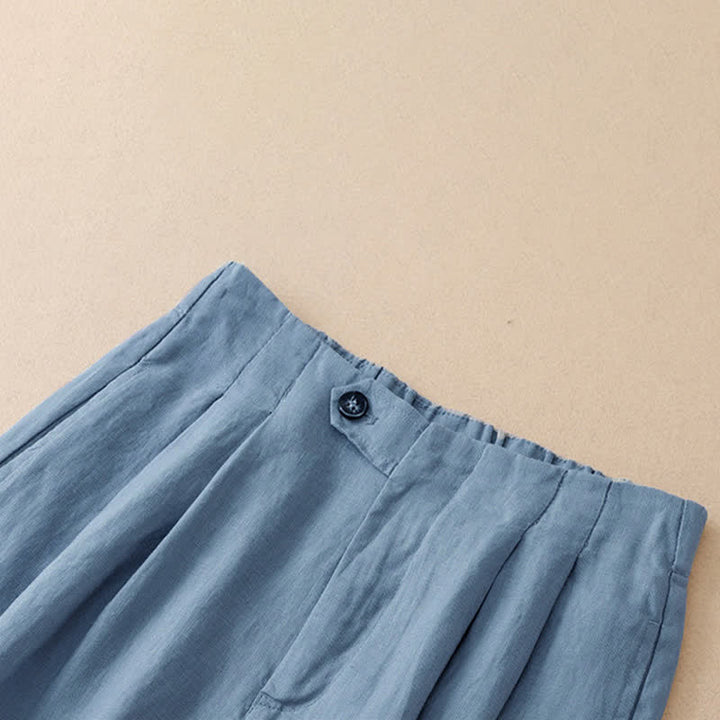 Buddha Stones Summer Casual Minimalist Button-Up Solid Ankle Pants Women's Wide Leg Pants With Pocket - image 1