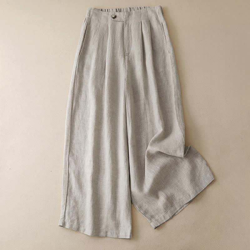 Buddha Stones Summer Casual Minimalist Button-Up Solid Ankle Pants Women's Wide Leg Pants With Pocket - Beige - US8-10, UK/AU12-14, EU40-42 (2XL) - image 11