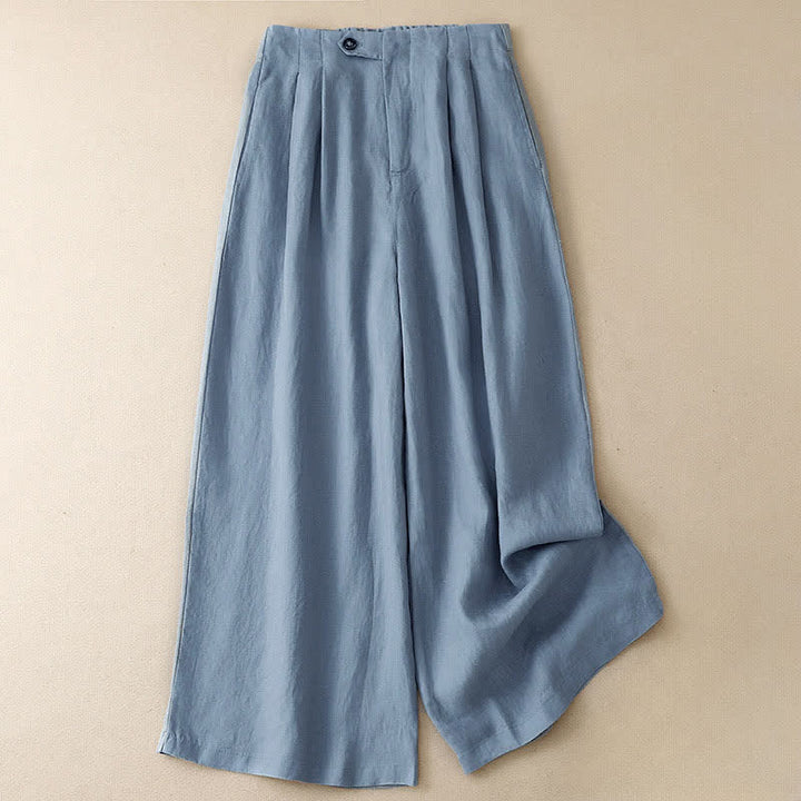 Buddha Stones Summer Casual Minimalist Button-Up Solid Ankle Pants Women's Wide Leg Pants With Pocket - CornflowerBlue - US8-10, UK/AU12-14, EU40-42 (2XL) - image 0
