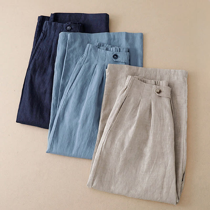 Buddha Stones Summer Casual Minimalist Button-Up Solid Ankle Pants Women's Wide Leg Pants With Pocket - image 21