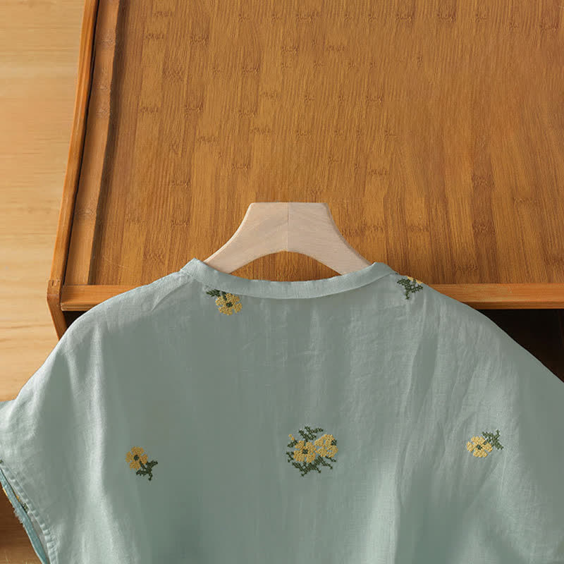 Buddha Stones Summer Casual Tang Style Mandarin Collar Embroidery Floral Tank Top Women's Sleeveless Shirts - image 11