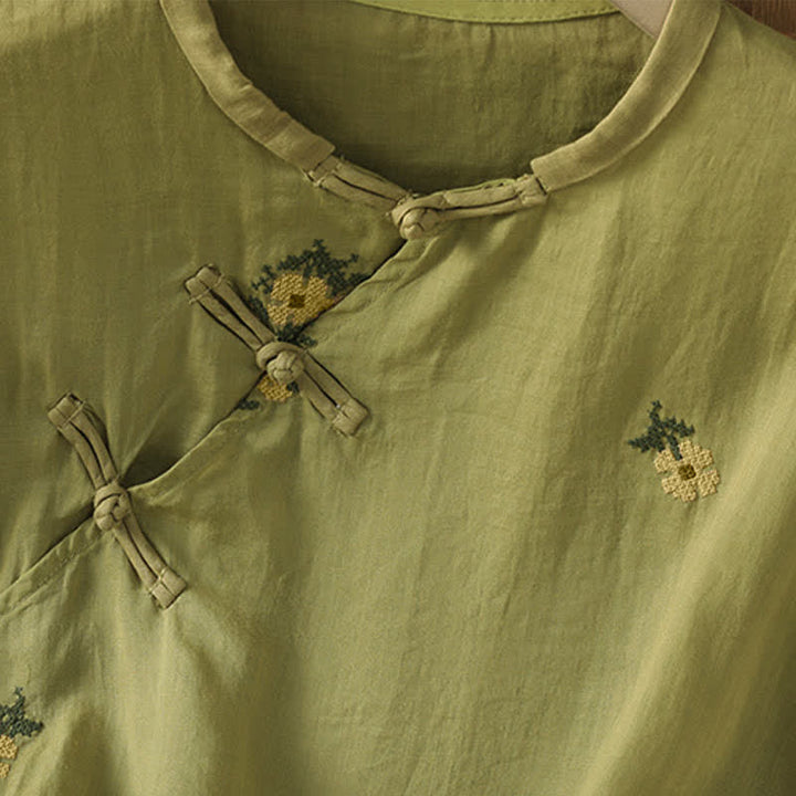Buddha Stones Summer Casual Tang Style Mandarin Collar Embroidery Floral Tank Top Women's Sleeveless Shirts - image 19