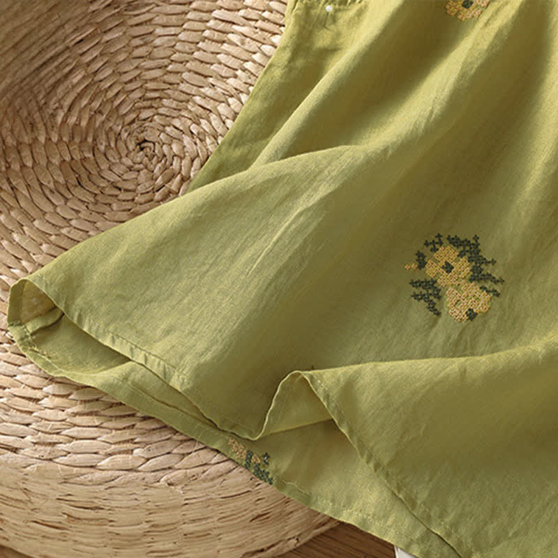 Buddha Stones Summer Casual Tang Style Mandarin Collar Embroidery Floral Tank Top Women's Sleeveless Shirts - image 21