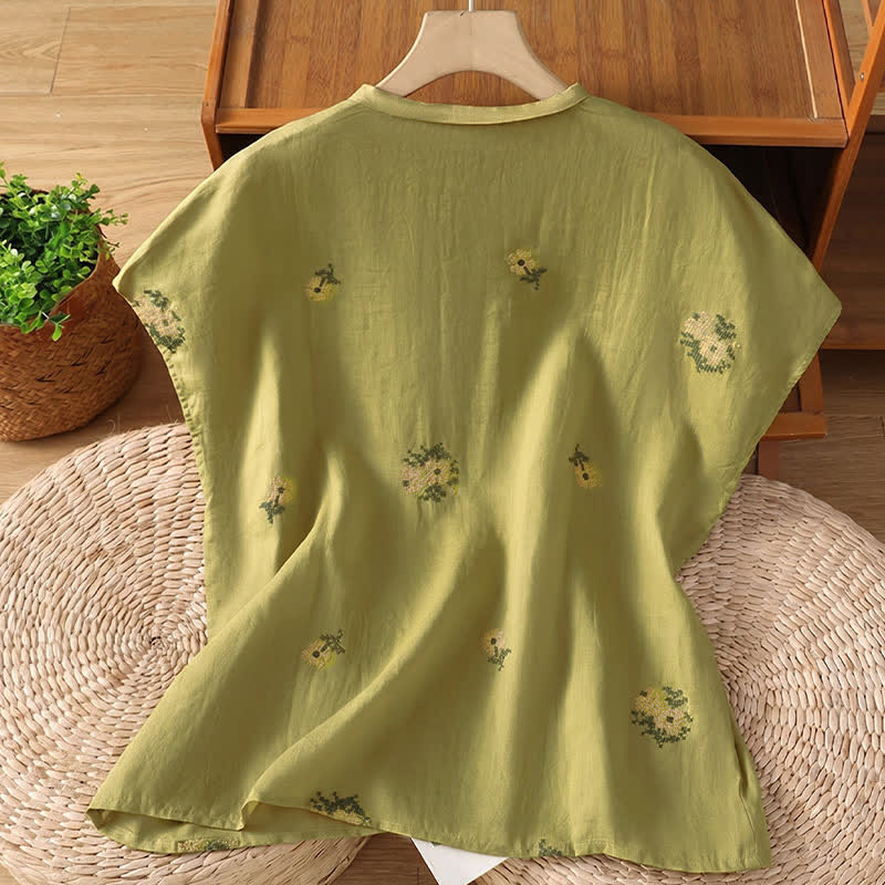 Buddha Stones Summer Casual Tang Style Mandarin Collar Embroidery Floral Tank Top Women's Sleeveless Shirts - image 16