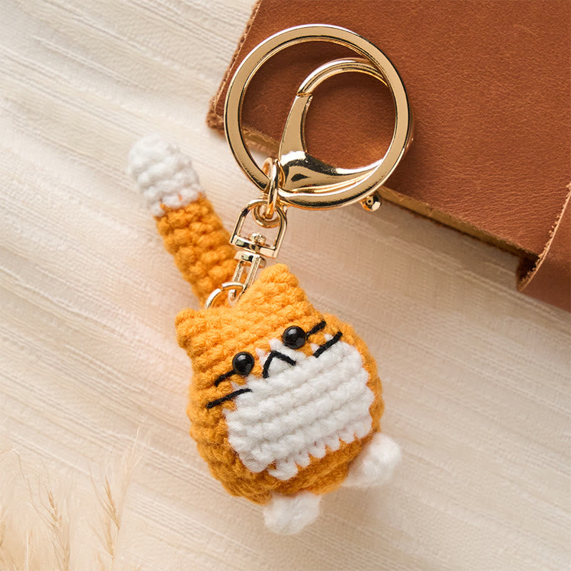 Buddha Stones Handmade Crochet Cute Cat Bag Charm Softness Keychains - Orange Cat - image 0