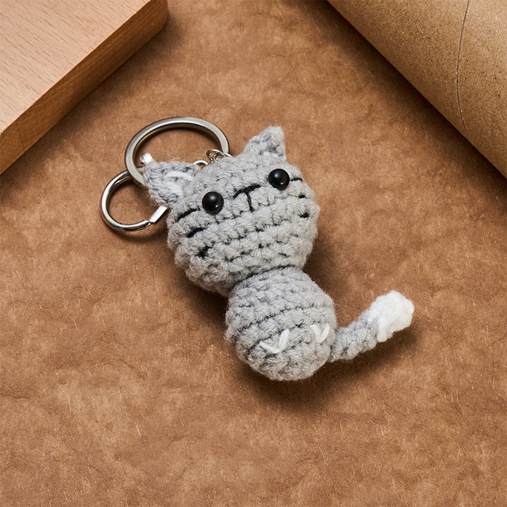 Buddha Stones Handmade Crochet Light Gray Cute Cat Charm Gift Keychains - image 3