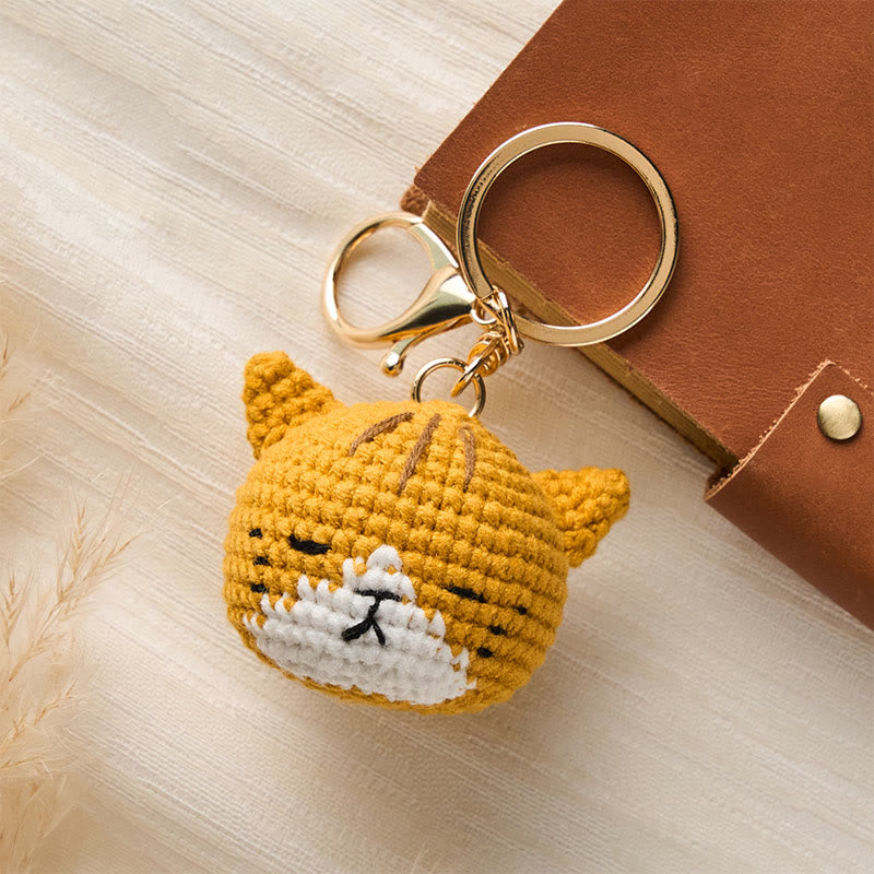 Buddha Stones Hand-Woven Crochet Cute Cat Head Bag Harmony Keychains - Orange Cat - image 0