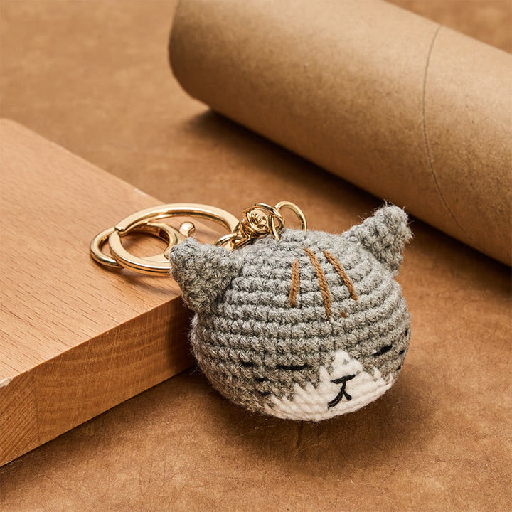 Buddha Stones Hand-Woven Crochet Cute Cat Head Bag Harmony Keychains - image 5