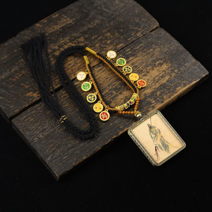 Buddha Stones Copper Lord Guan Protection Braided Tassel Thangka Necklace - Blue Robed Lord Guan Thangka - image 17