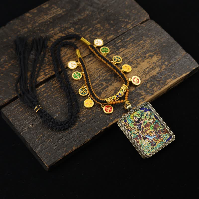 Buddha Stones Copper Lord Guan Protection Braided Tassel Thangka Necklace - Multicolor Lord Guan Thangka(Green Background Version) - image 19