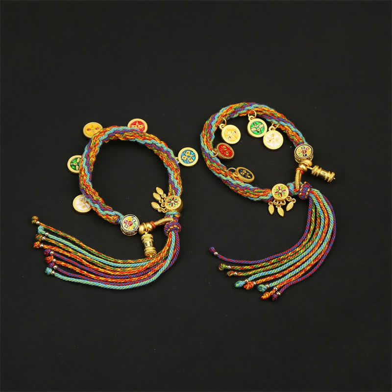 Buddha Stones Rainbow Braided String Om Mani Padme Hum Wisdom Tassel Bracelet - image 5