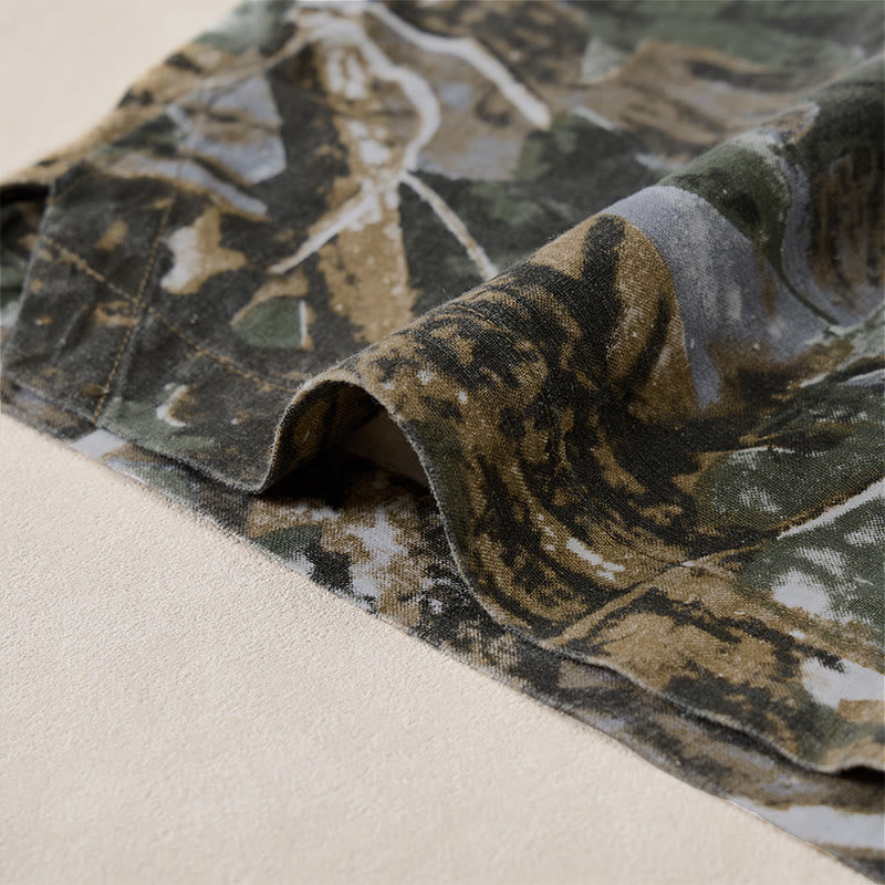 Buddha Stones Summer Casual Athletic Drawstring Camouflage Leaves Cotton Ramie Men's Shorts With Pockets - image 7