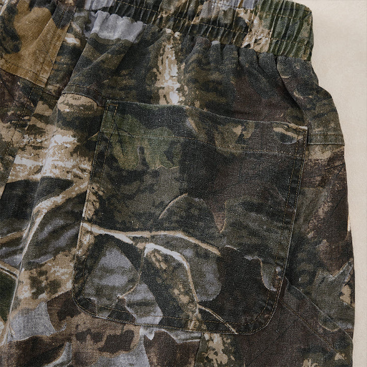 Buddha Stones Summer Casual Athletic Drawstring Camouflage Leaves Cotton Ramie Men's Shorts With Pockets - image 17