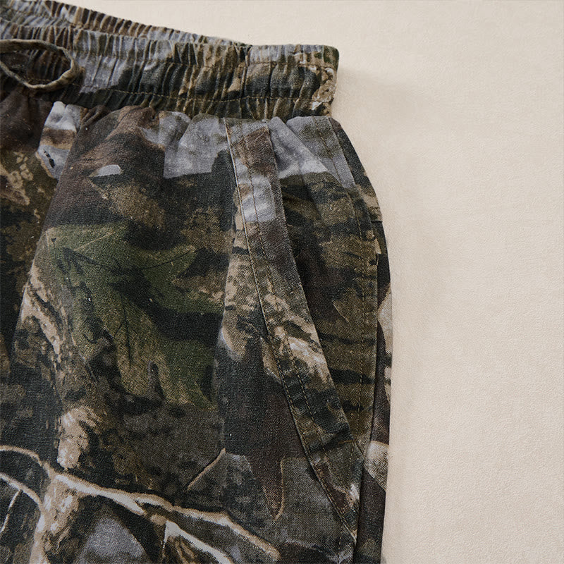 Buddha Stones Summer Casual Athletic Drawstring Camouflage Leaves Cotton Ramie Men's Shorts With Pockets - image 4