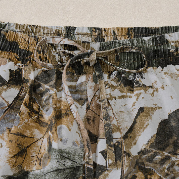 Buddha Stones Summer Casual Athletic Drawstring Camouflage Leaves Cotton Ramie Men's Shorts With Pockets - image 13