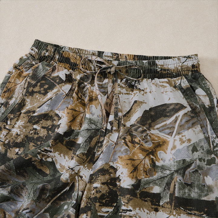 Buddha Stones Summer Casual Athletic Drawstring Camouflage Leaves Cotton Ramie Men's Shorts With Pockets - image 12