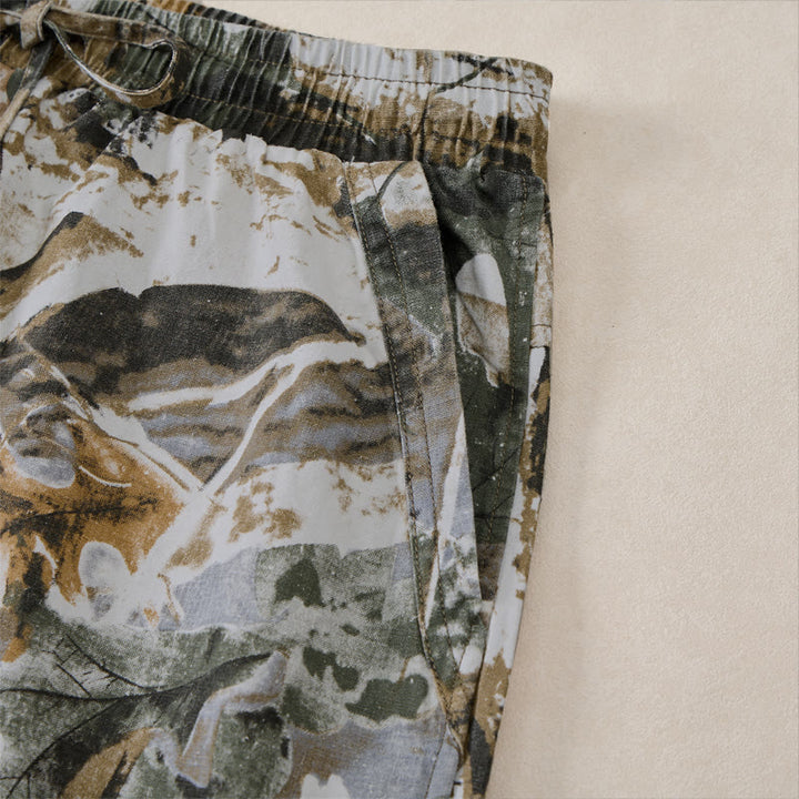 Buddha Stones Summer Casual Athletic Drawstring Camouflage Leaves Cotton Ramie Men's Shorts With Pockets - image 14