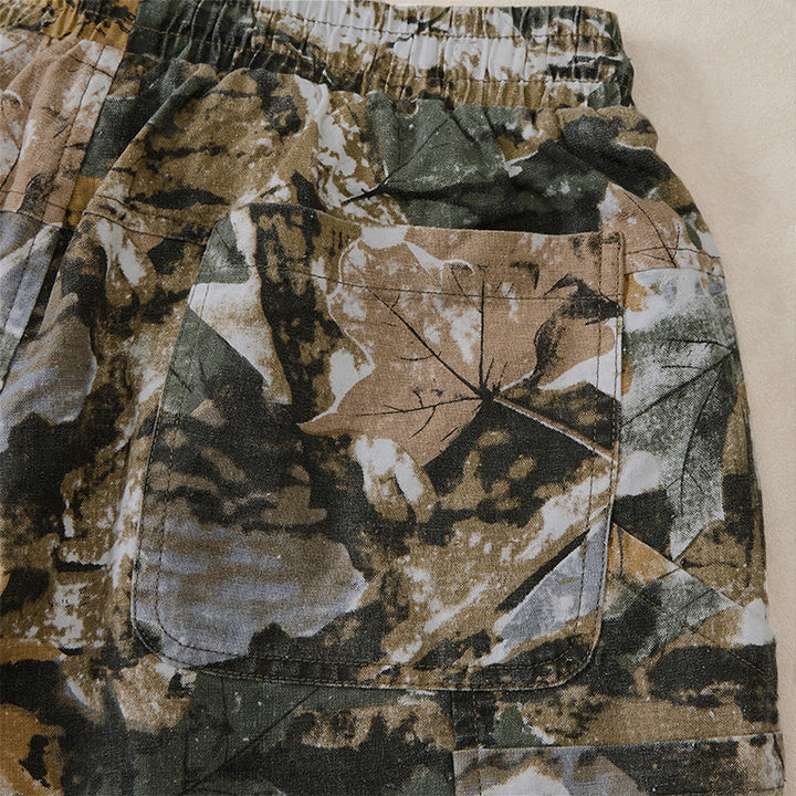 Buddha Stones Summer Casual Athletic Drawstring Camouflage Leaves Cotton Ramie Men's Shorts With Pockets - image 7