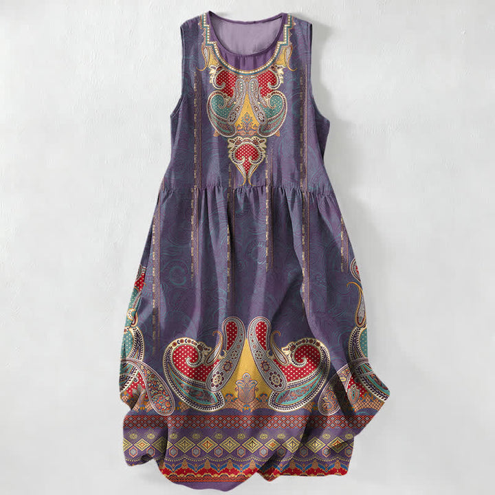 Buddha Stones Summer Casual Persian Paisley Border Pattern Women's Summer Sleeveless Midi Dress With Pockets - SlateBlue - US16，UK/AU20，EU48 (3XL) - image 5